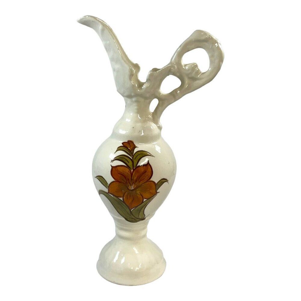 Vintage Cash Family Hand Painted Tall Pitcher Vase Flower Hand Painted 11" Boho